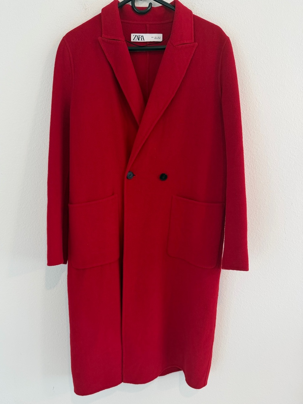 Zara Red Double-Breasted Long Trench Coat